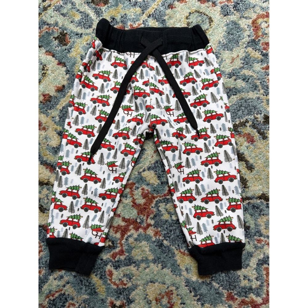 George Jogger Pants Boys 6-12M White Christmas Tree Car Holiday EUC